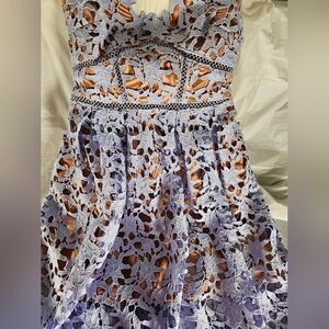 Self-Portrait Purple and Cream Pleated Sundress Sweetheart Neckline